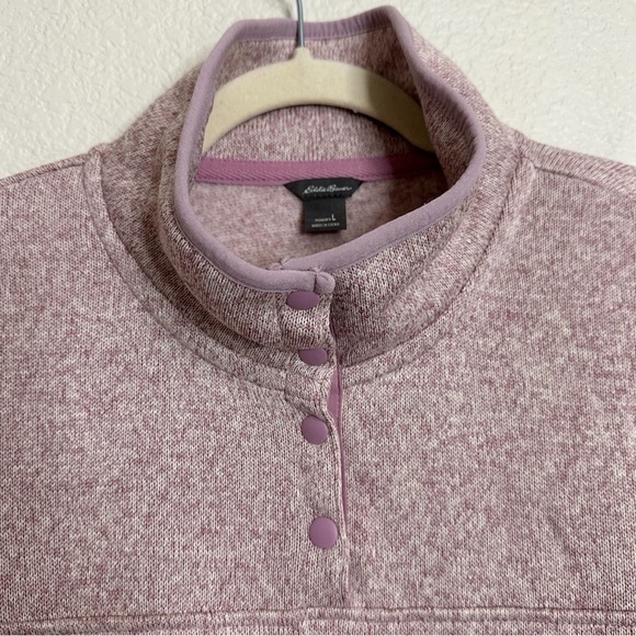 Eddie Bauer Women's Pink Heathered Fleece Snap Front Pullover Sweater, Sz Large - Picture 5 of 13
